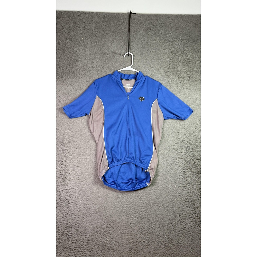 Descente‎ Mens Cycling Jersey Blue Grey Short Sleeve Full Zip Bike Shirt Size M